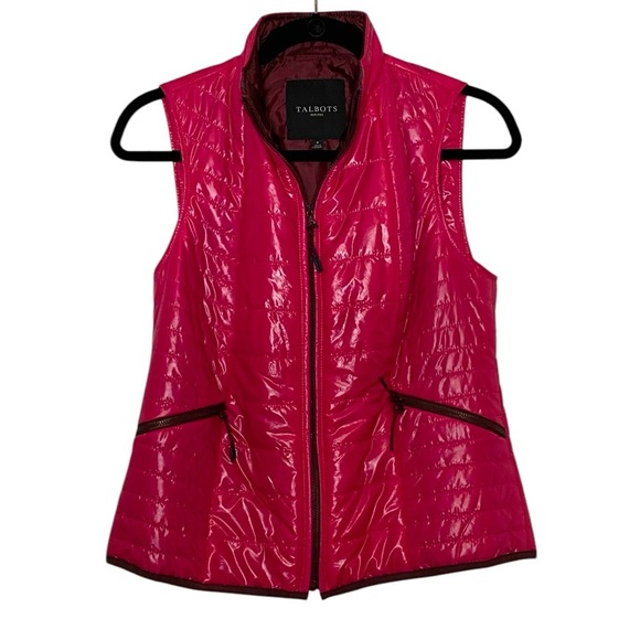 Talbots Vest Size XS Petite Pink Shiny Quilted Full Zip - Picture 1 of 13